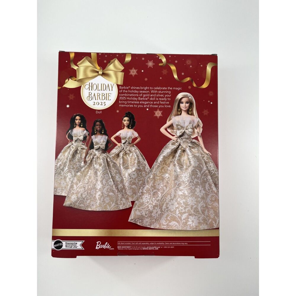 Barbie Signature 2025 Holiday Blonde Fashion Doll with Silver & Gold Gown NWB - Picture 5 of 6